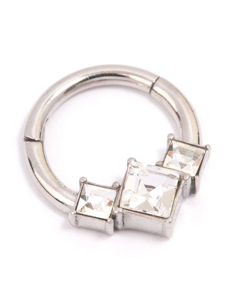 Surgical Steel Princess Cut Clicker Ring