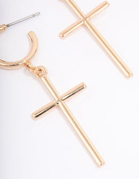 Gold Huggie Cross Pendant Earrings - link has visual effect only