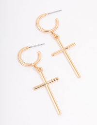 Gold Huggie Cross Pendant Earrings - link has visual effect only