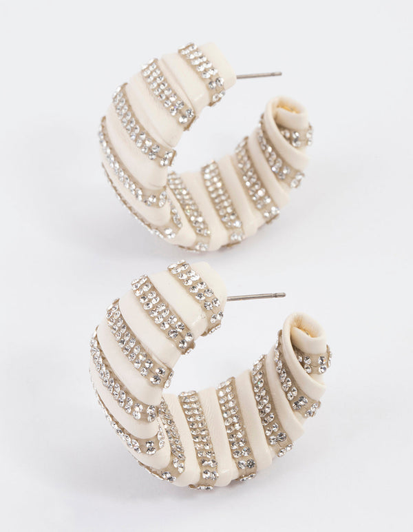 Silver White Diamante Hoop Earrings