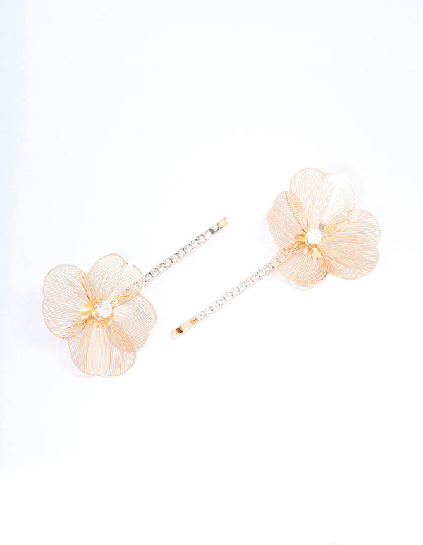 Gold Flower & Diamante Hair Clips 2-Pack