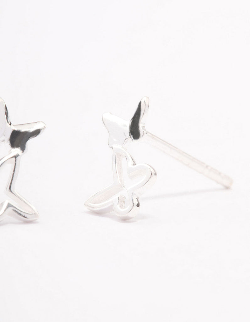 Sterling Silver Double Open Butterfly Stud Earrings