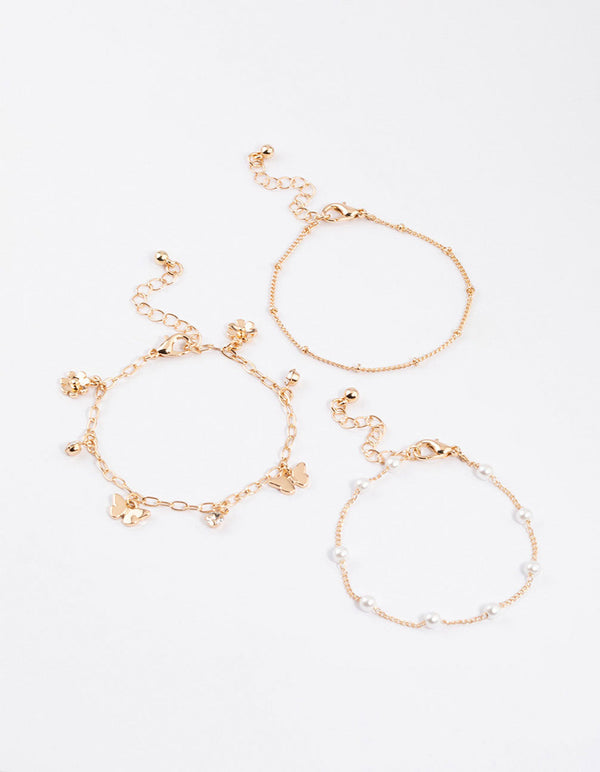 Gold Charm & Pearl Chain Bracelet Pack