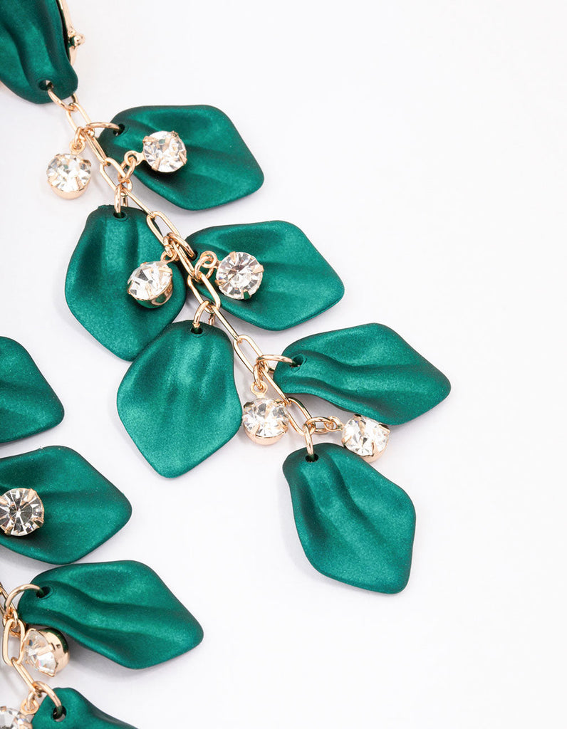 Gold Iridescent Petal Diamante Drop Earrings