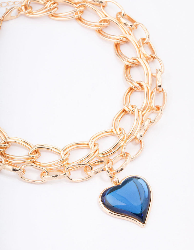 Gold Double Row Chunky Heart Necklace