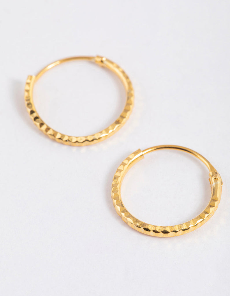 Gold Plated Sterling Silver Diagonal Hoop Earrings 12mm