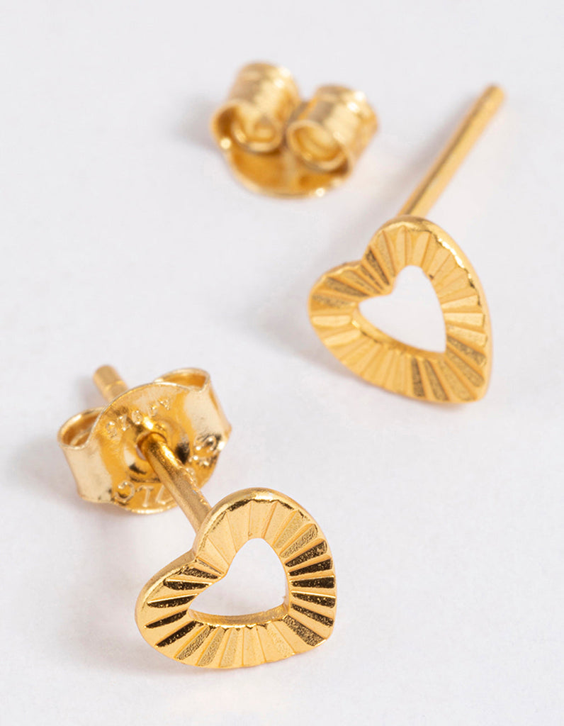 Gold Plated Sterling Silver Sunray Heart Stud Earrings