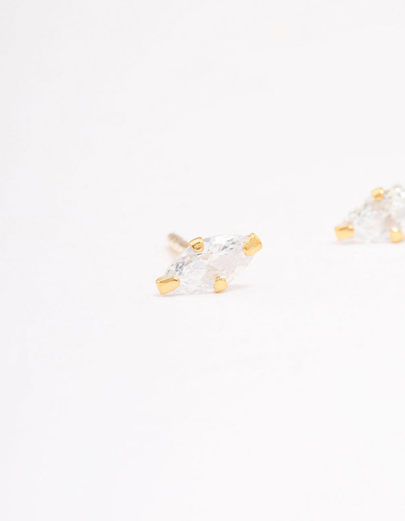 Gold Plated Sterling Silver Baby Marquise Stud Earrings