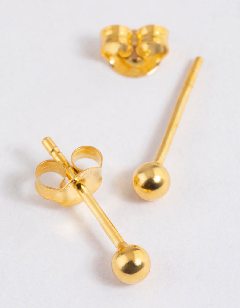 Gold Plated Sterling Silver Ball Stud Earrings 3mm