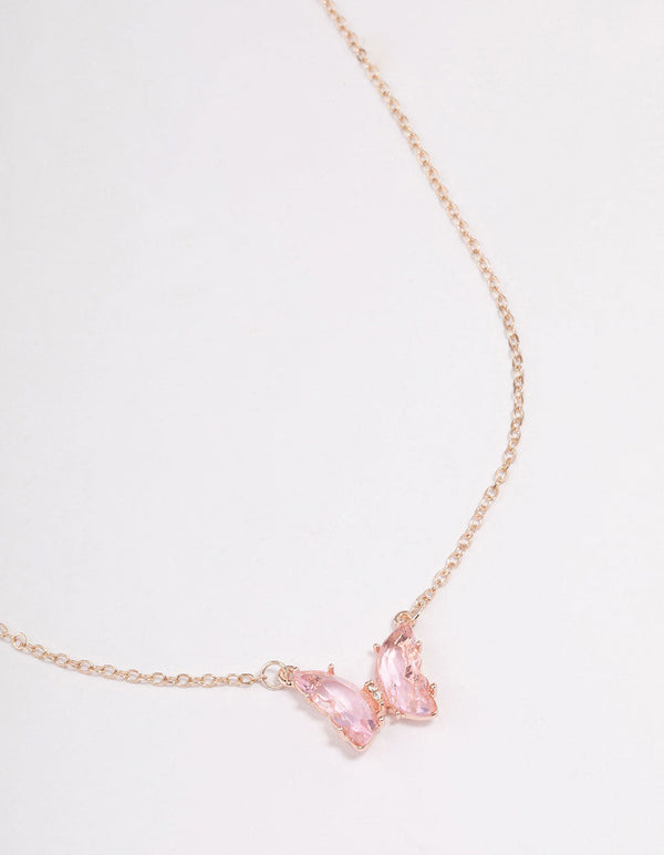 Rose Gold Pink Butterfly Pendant Necklace
