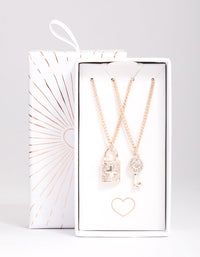 Rose Gold Diamante Lock & Key Necklace Pack - link has visual effect only