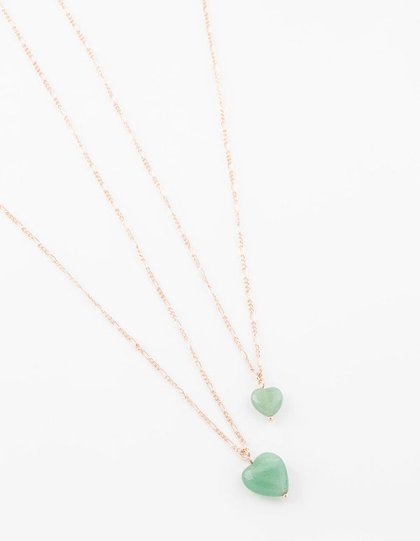Rose Gold Semi-Precious Mini Heart Necklace Pack