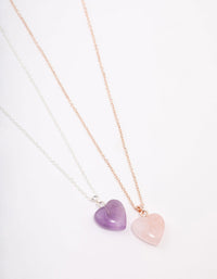 Mixed Metal Semi-Precious Heart Necklace Pack - link has visual effect only