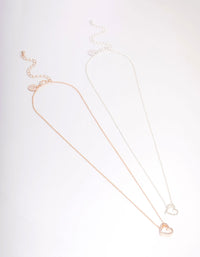 Mixed Metal Diamante Side Heart Necklace Pack - link has visual effect only