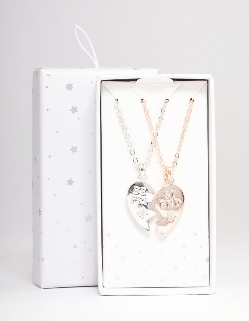 Mixed Metal BFF Diamante Heart Necklace Pack