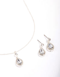 Silver Round & Pear Halo Jewellery Set - link has visual effect only