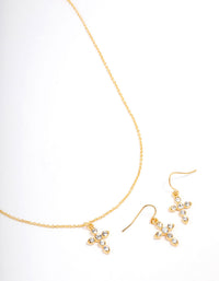 Gold Plated Diamante Cross Jewellery Set - link has visual effect only