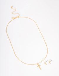 Gold Plated Cross Jewellery Set - link has visual effect only
