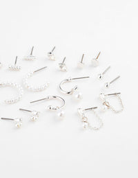 Silver Pearl Mixed Stud & Hoop Earring 12-Pack - link has visual effect only