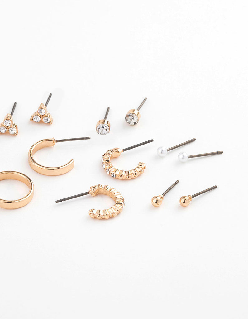 Gold Diamante Baguette Earring 8-Pack
