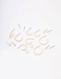 Gold Diamante Pearl Stud & Hoop Earring 8-Pack - link has visual effect only