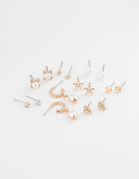 Gold Flower Pearl Earring 8-Pack - link has visual effect only