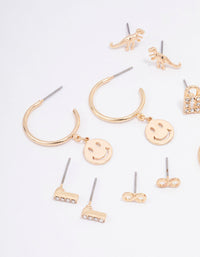 Gold Smiley Lock Diamante Earring 8-Pack - link has visual effect only