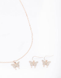 Rose Gold Pave Butterfly Jewellery Set - link has visual effect only