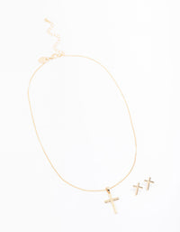 Gold Plain Cross Jewellery Set - link has visual effect only