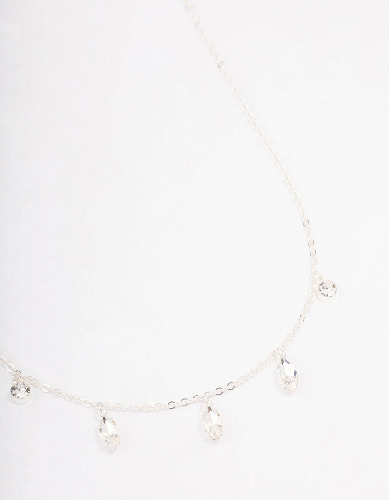 Silver Marquise Station Drop Necklace
