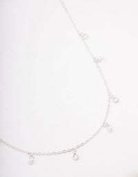 Silver Diamante & Pearl Drop Station Necklace - link has visual effect only