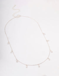 Silver Diamante & Pearl Drop Station Necklace - link has visual effect only