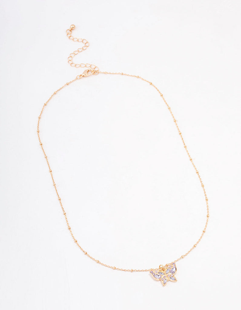 Gold Pave Ball Chain Butterfly Necklace