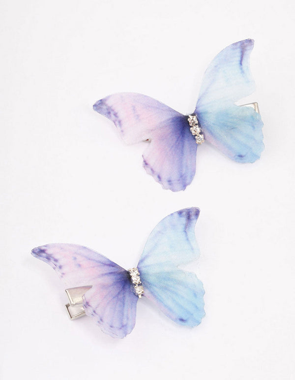 Blue Diamante Butterfly Hair Clip Pack