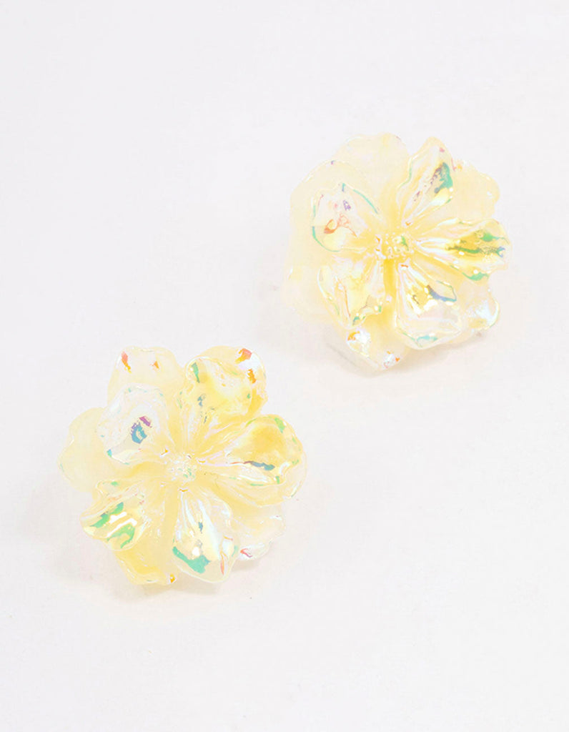 Yellow Holographic Flower Stud Earrings