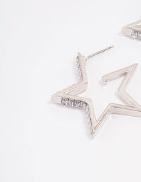 Rhodium Baguette Diamante Star Hoop Earrings - link has visual effect only