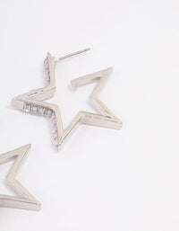 Rhodium Baguette Diamante Star Hoop Earrings - link has visual effect only