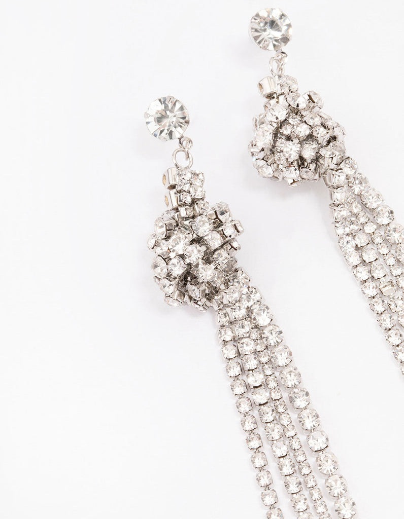 Rhodium Diamante Knotted Cupchain Drop Earrings
