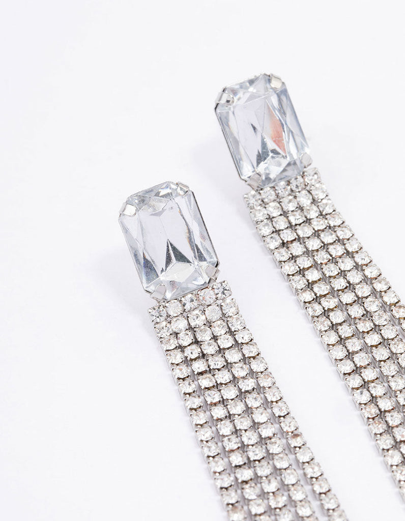 Rhodium Diamante Cupchain Drop Earrings