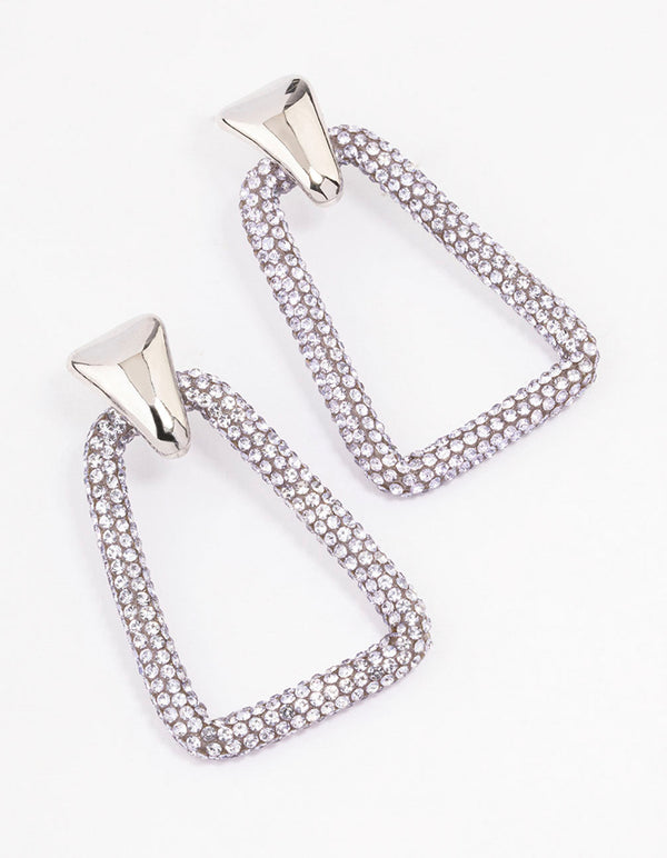 Rhodium Large Diamante Drop Earrings