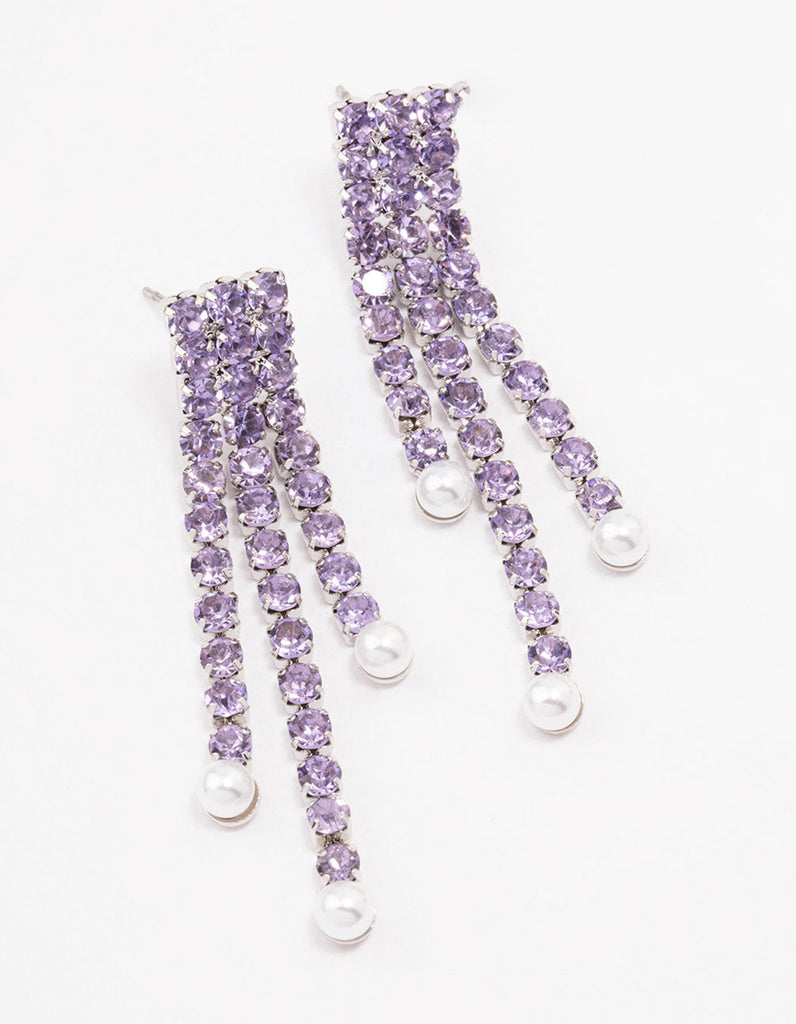 Purple Double Row Cupchain Pearl Drop Earrings