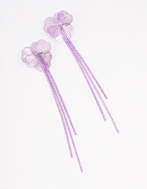 Purple Flower Cupchain Drop Earrings