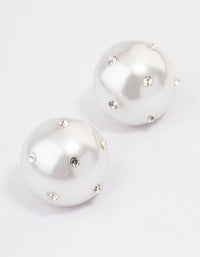 Diamante Encrusted Pearl Circle Stud Earrings - link has visual effect only