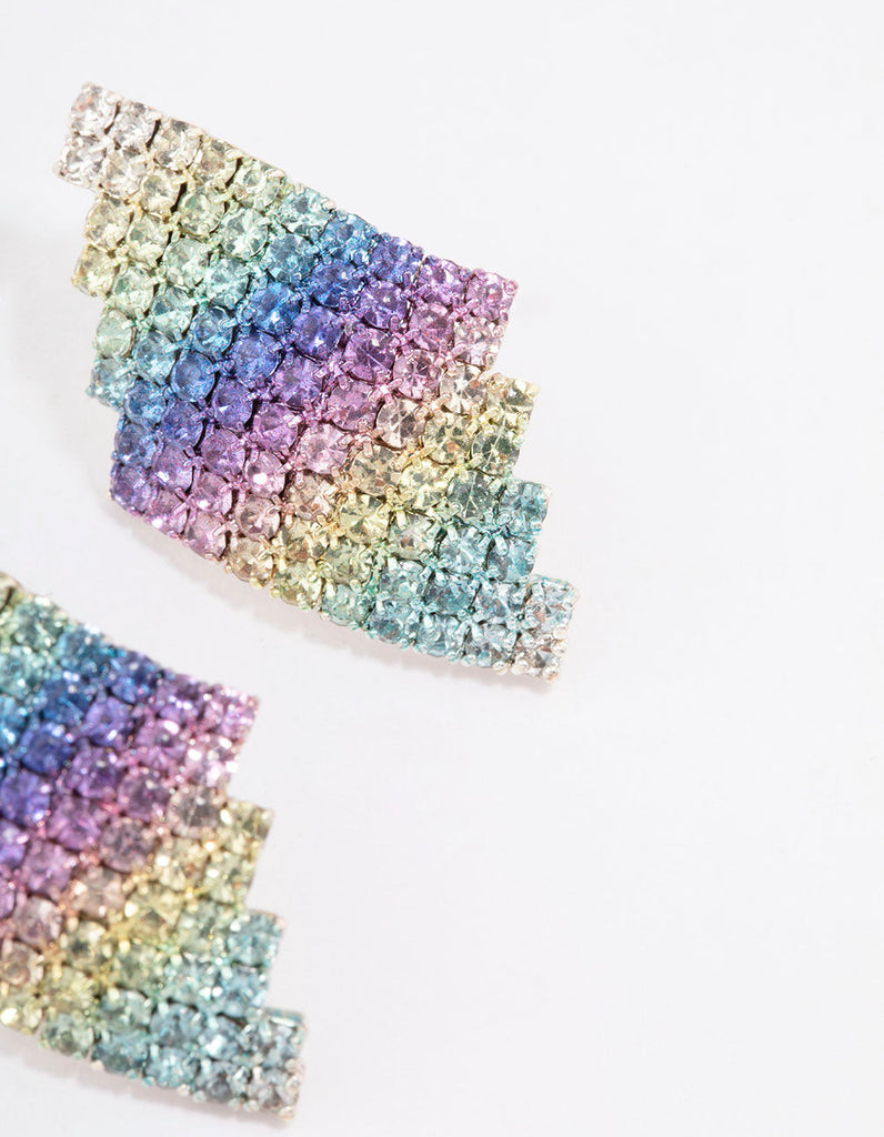 Rainbow Diamante Shape Stud Earrings