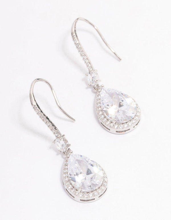 Rhodium Cubic Zirconia Pear Diamante Hook Drop Earrings - Lovisa