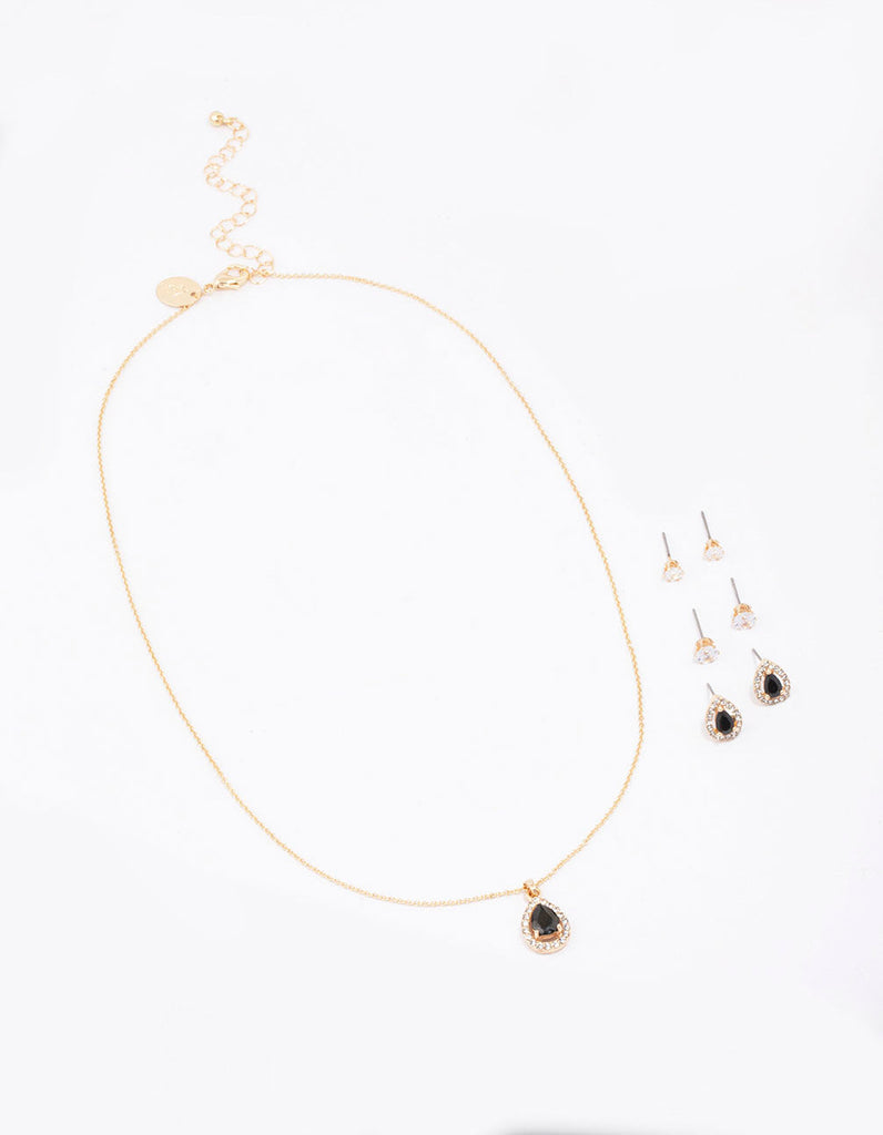 Gold Multi Pear Diamante Jewellery Set