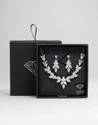 Rhodium Leafy Cubic Zirconia Vine Jewellery Set - link has visual effect only