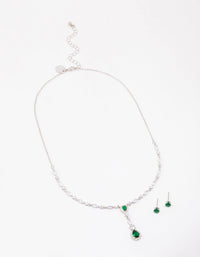 Rhodium Emerald Oval Pear Jewellery Set - link has visual effect only