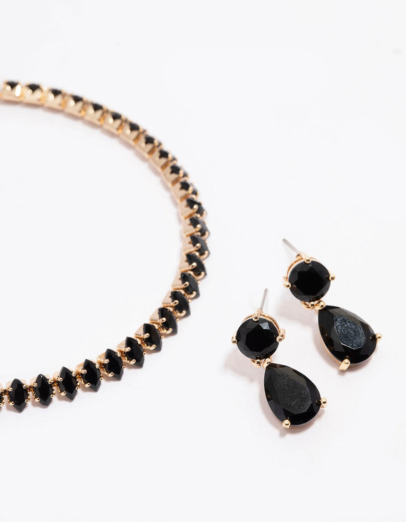 Gold Marquise Drop Earrings & Bracelet Set