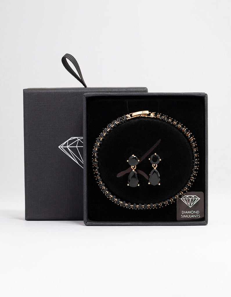 Gold Marquise Drop Earrings & Bracelet Set